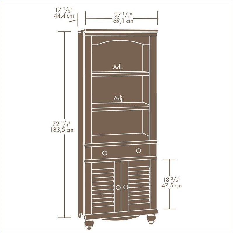 Sauder Harbor View Bookcase With Doors In Antiqued Paint