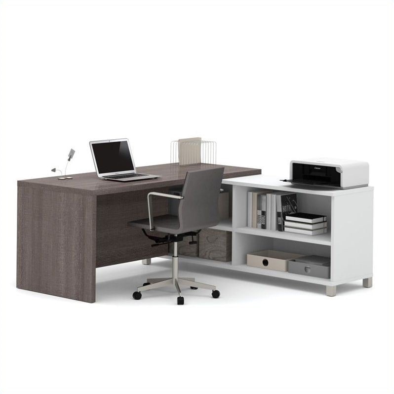 Bestar Desks Hutches Kmart Bestar Pro Linea L Desk White Bark Grey