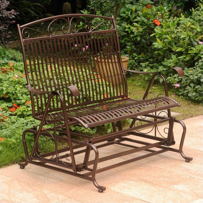 Outdoor Glider Loveseat International Caravan Mandalay Iron Patio Glider Loveseat In Bronze