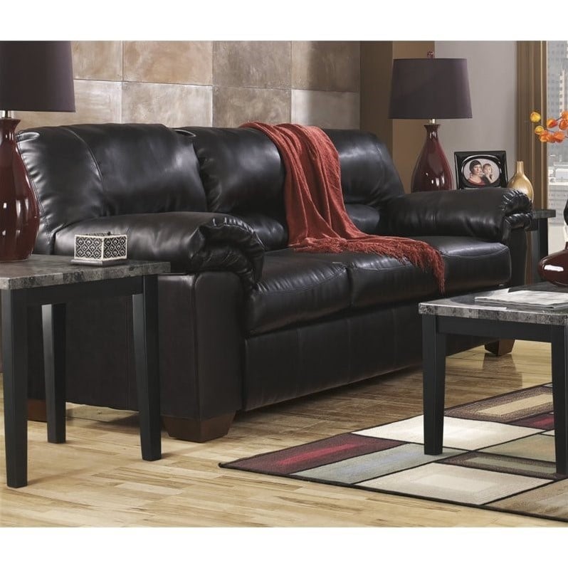 Ashley Commando Faux Leather Sofa In Black