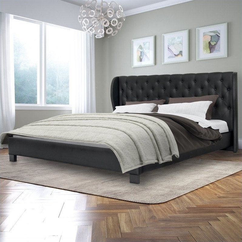 Sonax Corliving Fairfield Tufted King Bed In Black Bonded Leather