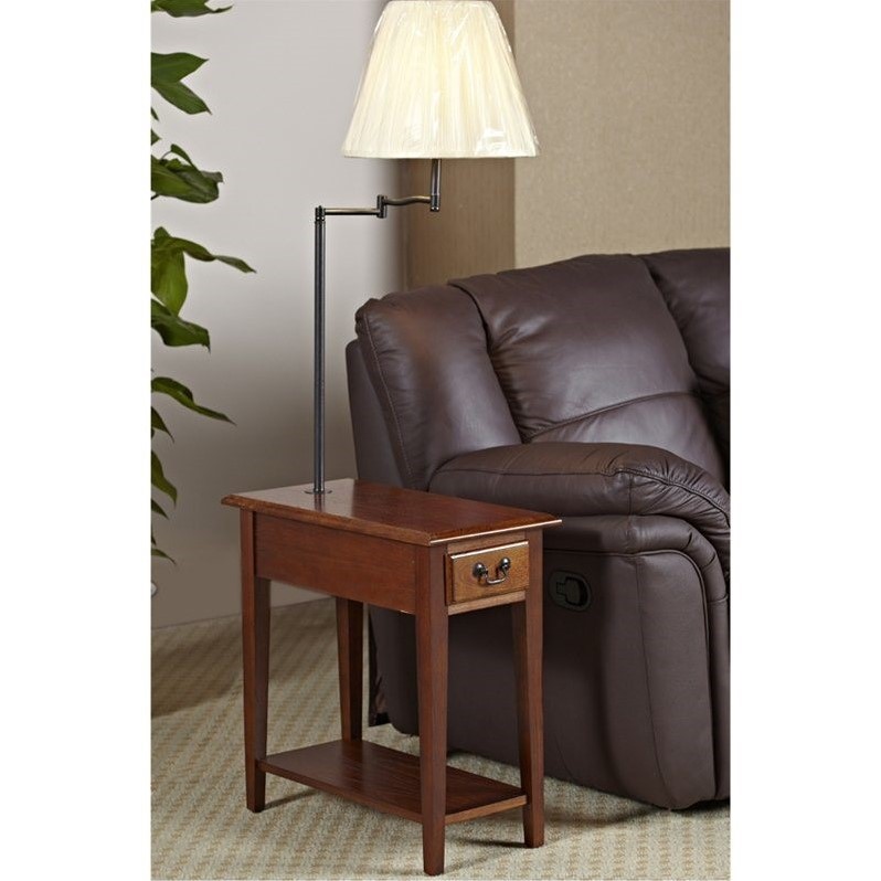 Leick Furniture Chairside Lamp Table With Drawer In Um Oak Finish