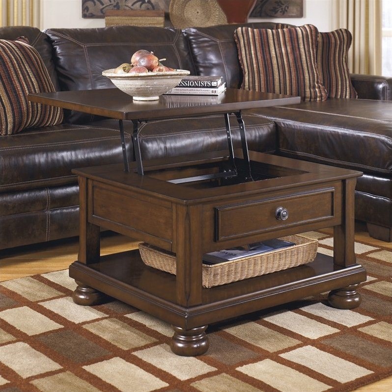 Ashley Furniture Porter Lift Top Tail Table In Rustic Brown