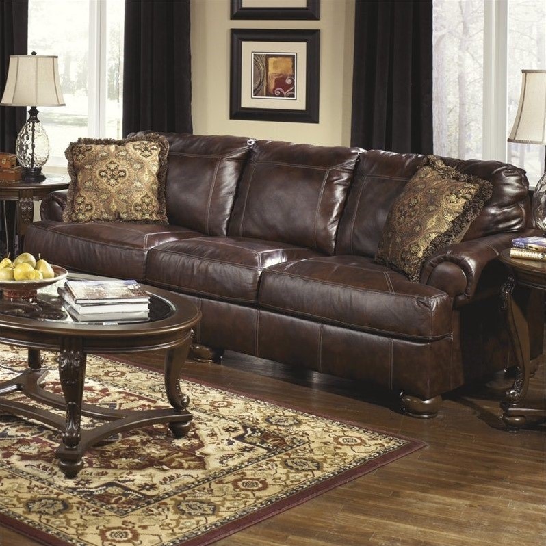 Ashley Furniture Axiom Leather Sofa In Walnut