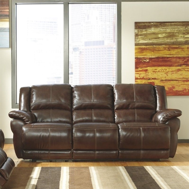Ashley Furniture Lenoris Leather Power Reclining Sofa In Coffee