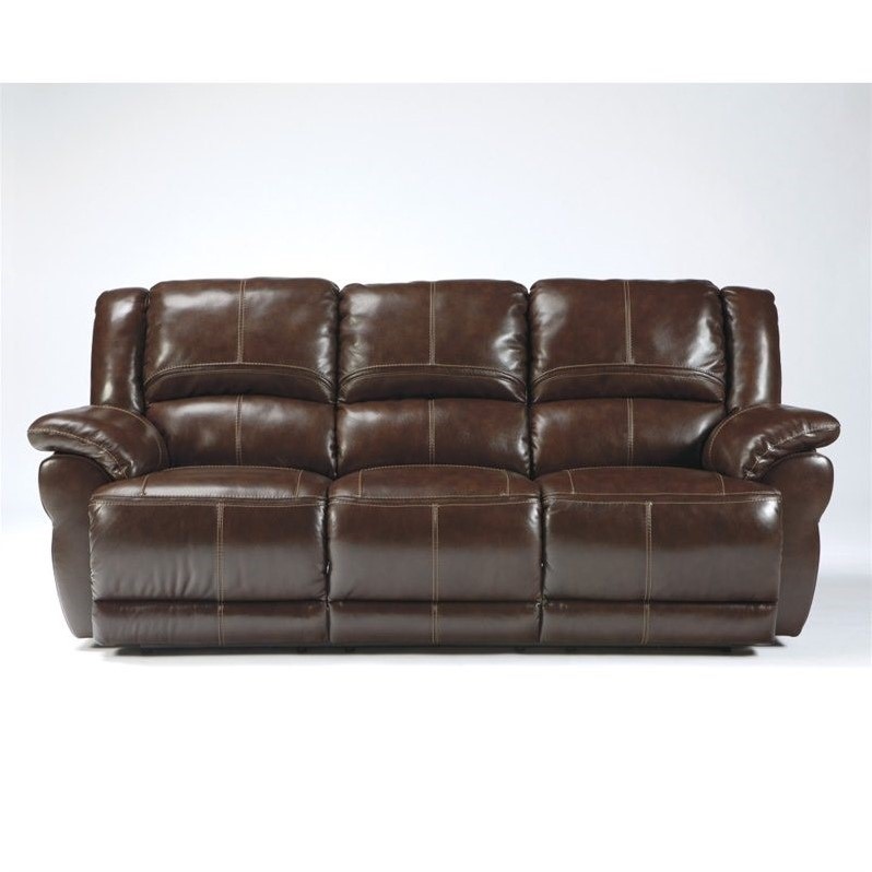 Ashley Furniture Lenoris Leather Power Reclining Sofa In Coffee