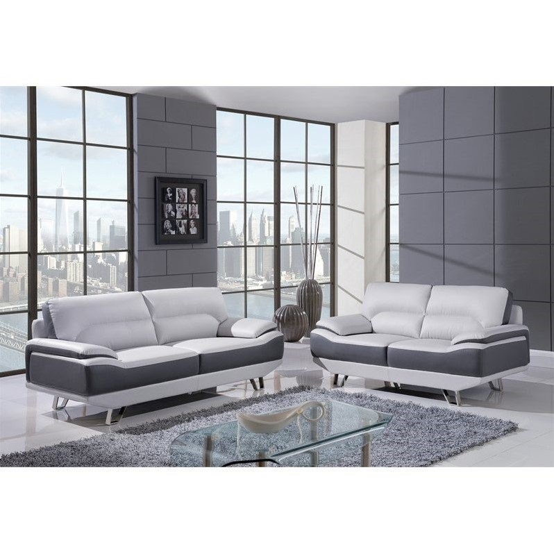 Global Furniture Usa Natalie 2 Piece Leather Sofa Set In Gray Global Furniture Usa Natalie 2 Piece Leather Sofa Set In Gray