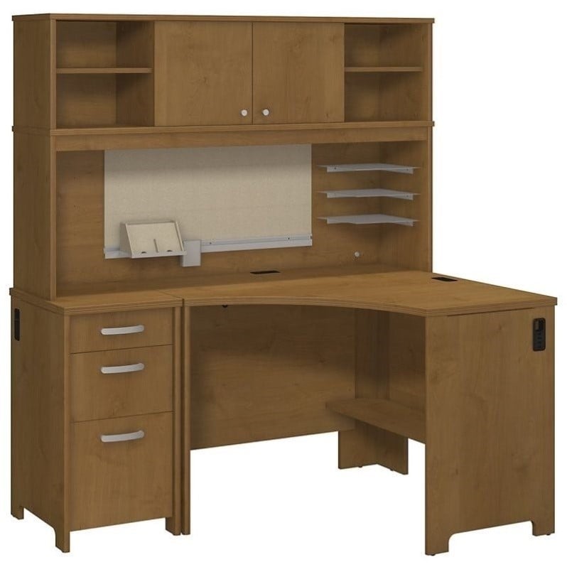 Bush Envoy Corner Computer Desk With Hutch In Natural Cherry