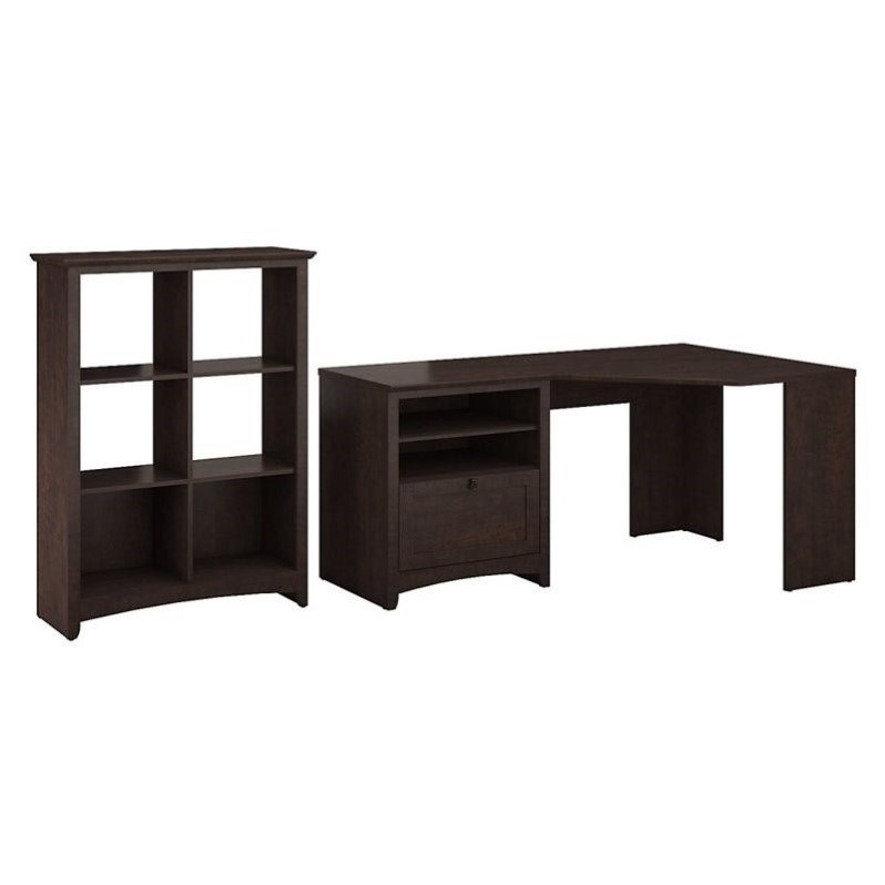 Bush Furniture Vantage Corner Desk Harvest Cherry Bush Buena Vista 60 Corner Desk With Bookcase In Madison Cherry