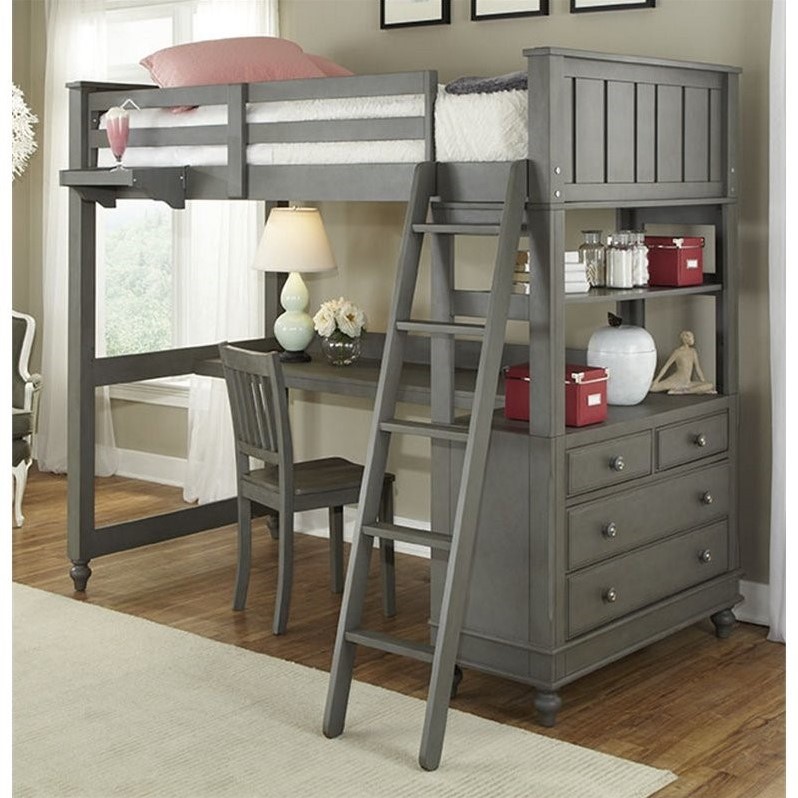 Twin Loft Bed With Desk Ne Kids Lake House Twin Loft Bed With Desk And Shelf In Stone