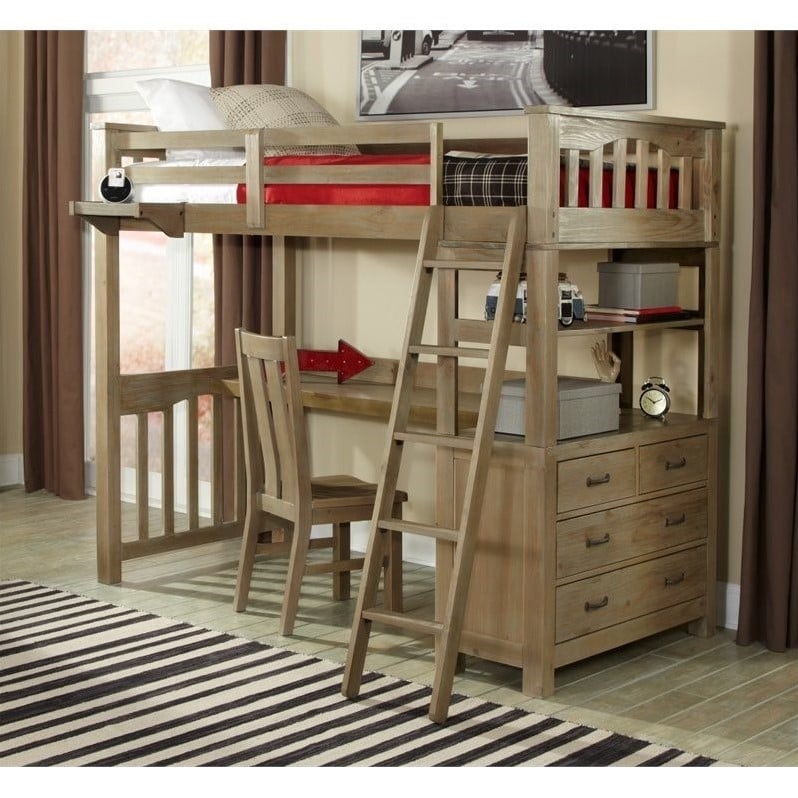 Wood Loft Bed With Desk Ne Kids Highlands Twin Loft Bed With Desk And Shelf In Driftwood