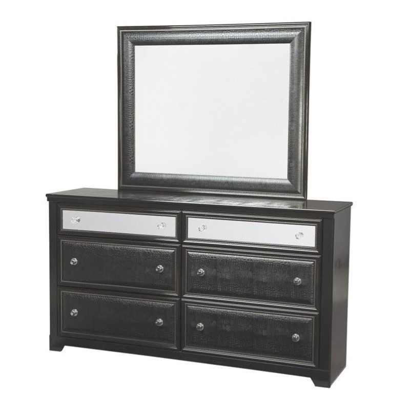 Ashley Alamadyre 2 Piece Faux Leather Dresser Set In Black