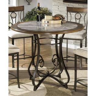 Ashley Hopstand Round Counter Height Faux Marble Dining Table In Brown