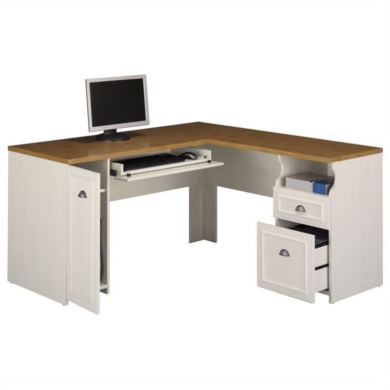 Antique White Desk Furniture Pemberly Row L Shape Wood Computer Desk In Antique White And Tea Maple