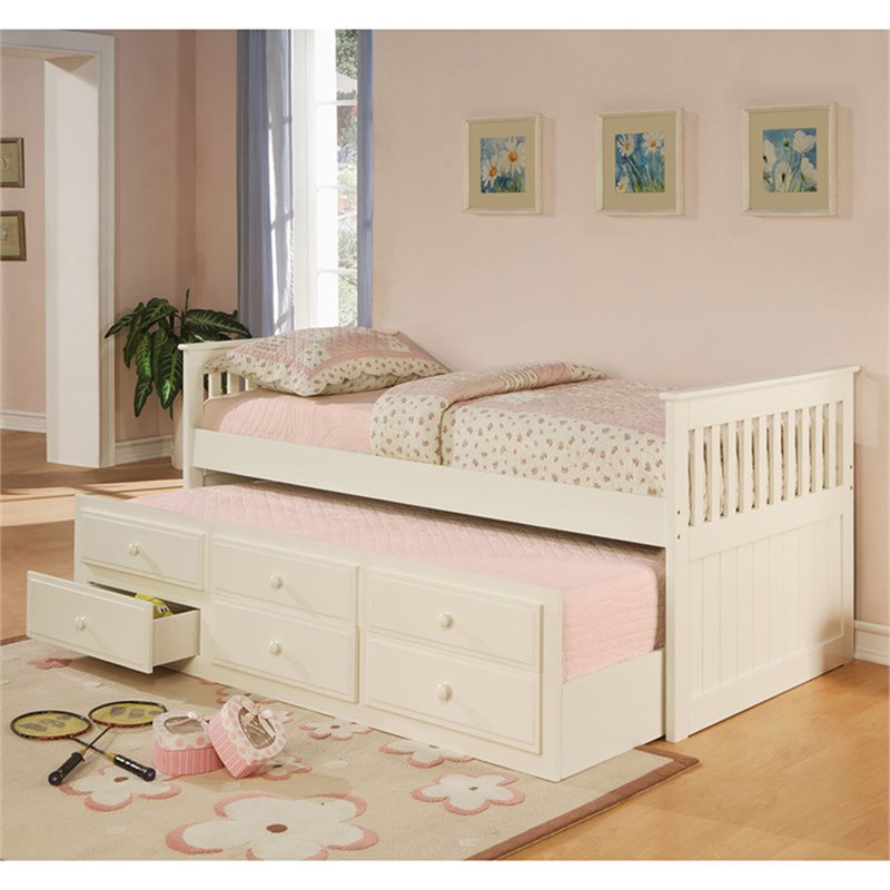 Trundle Bed With 3 Storage Drawers Bowery Hill Daybed With Trundle And Storage Drawers In White