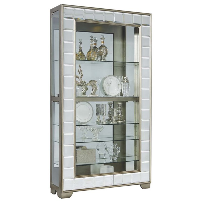 Pulaski Platinum Mirrored Frame Side Entry Curio Cabinet In Silver