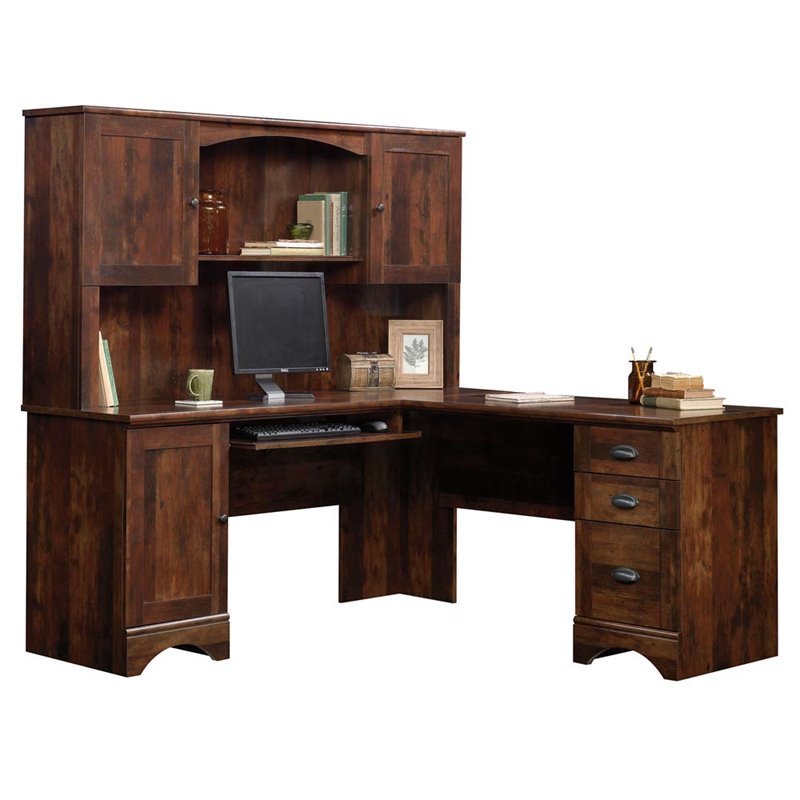 Sauder Corner Computer Desk Hutch Sauder Harbor View Corner Computer Desk With Hutch In Curado Cherry