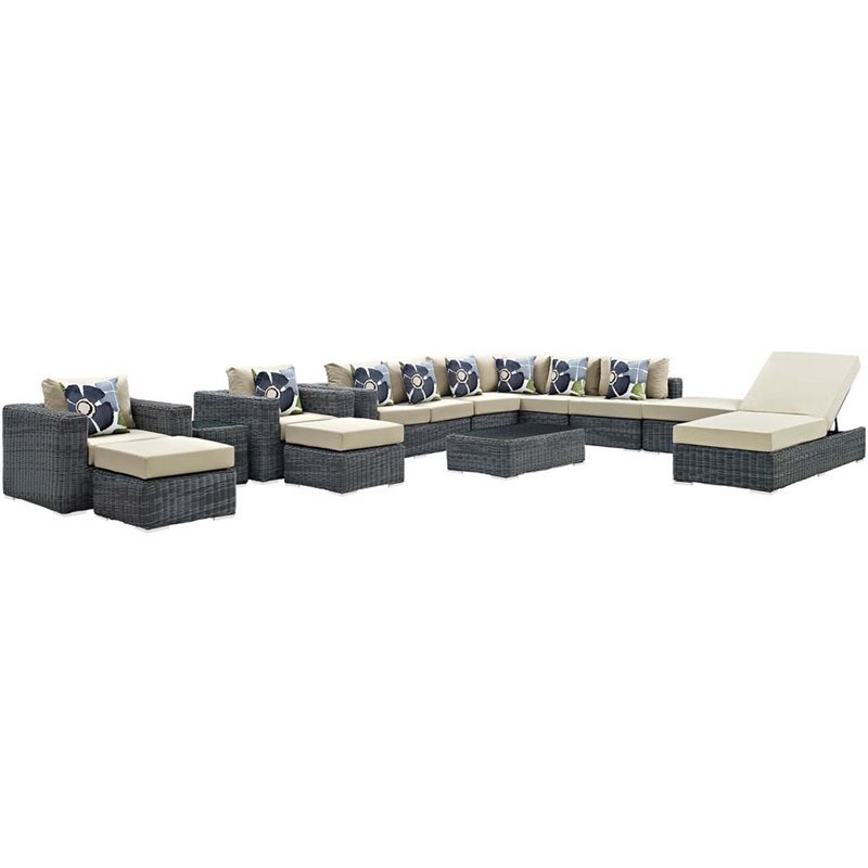 Modway Patio Furniture - Sears Modway Imports Canvas Antique Beige Summon 12 Piece Outdoor Patio Sunbrella® Sectional Set - Modway Patio Furniture - Sears
