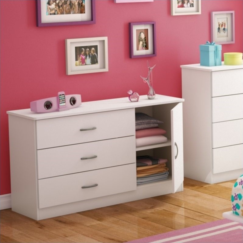 South Shore Libra - Storage Cabinet with 3 Drawers and 1 Door Dresser, Pure White South Shore Libra - Storage Cabinet with 3 Drawers and 1 Door Dresser, Pure White