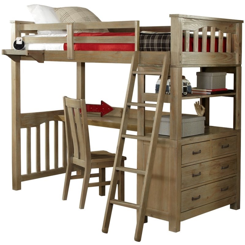 Wood Loft Bed With Desk Ne Kids Highlands Twin Loft Bed With Desk In Driftwood