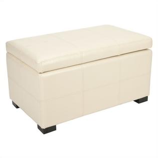 Safavieh Lucas Beech Wood Leather Storage Bench In Flat Cream