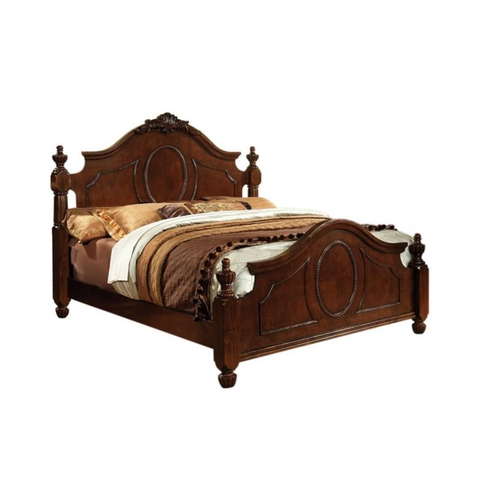 Furniture of America Lauryn King Poster Bed in Brown Cherry