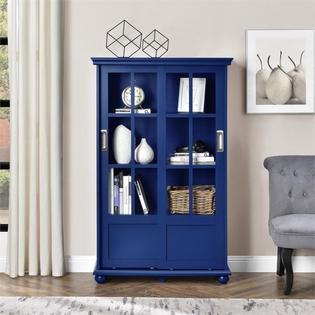Ameriwood Home Altra Aaron Lane 4 Shelf Bookcase With Sliding Glass Ameriwood Home Altra Aaron Lane 4 Shelf Bookcase With Sliding Glass Doors In Navy