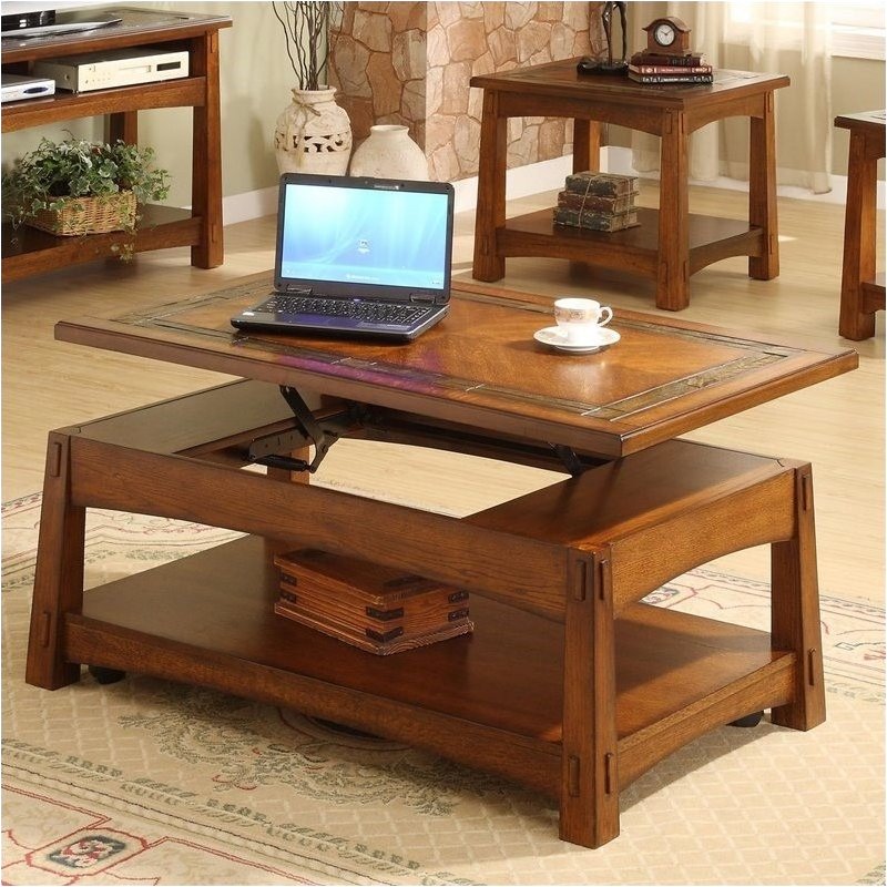 Logan Oak Lift Top Tail Table Bowery Hill Lift Top Tail Table In Americana Oak