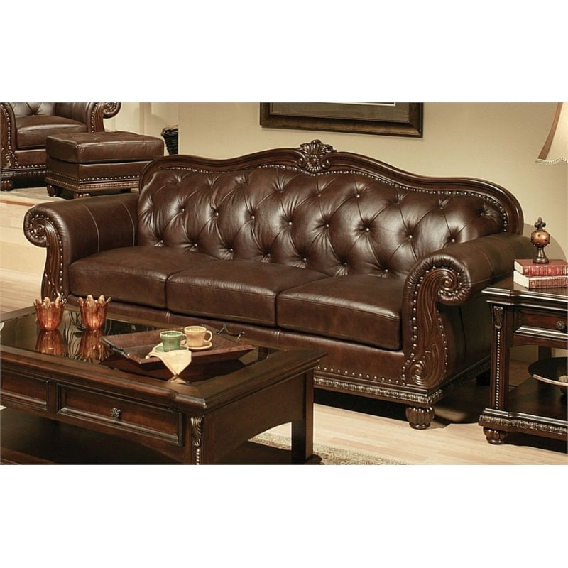 Nail Head Leather Couch Acme Furniture Anondale 15030 94 Sofa With On Tufted Design Decorative Nail Head Trim Intricate Wood