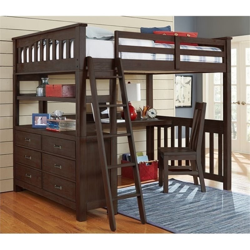 Wood Loft Bed With Desk Pemberly Row Full Loft Bed With Desk In Espresso