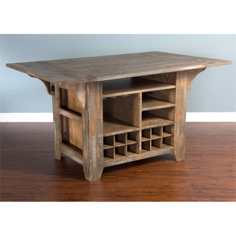 Sunny Designs Puebla Kitchen Island With Drop Leaf In Driftwood