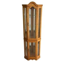 Corner China Cabinet Bowery Hill Corner Curio Cabinet With Light In Golden Oak