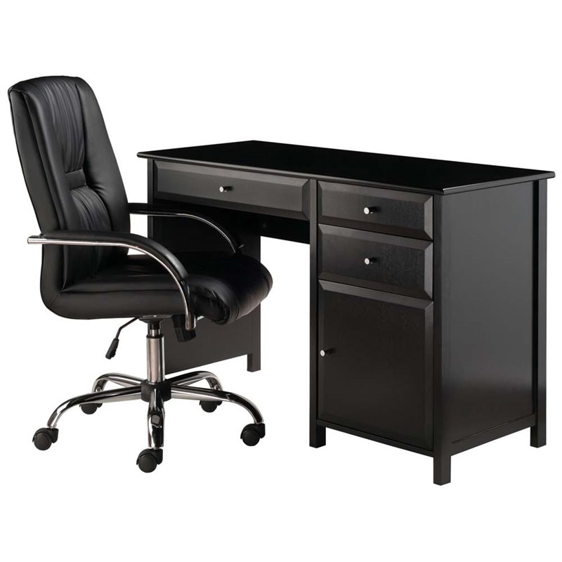 Winsome Delta Office Writing Desk With High Back Office Chair In Black