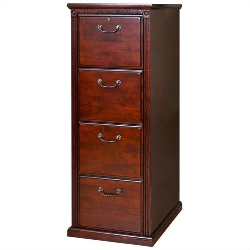 Cherry Wood Four Drawer File Cabinet Bowery Hill 4 Drawer Vertical File Cabinet In Vibrant Cherry