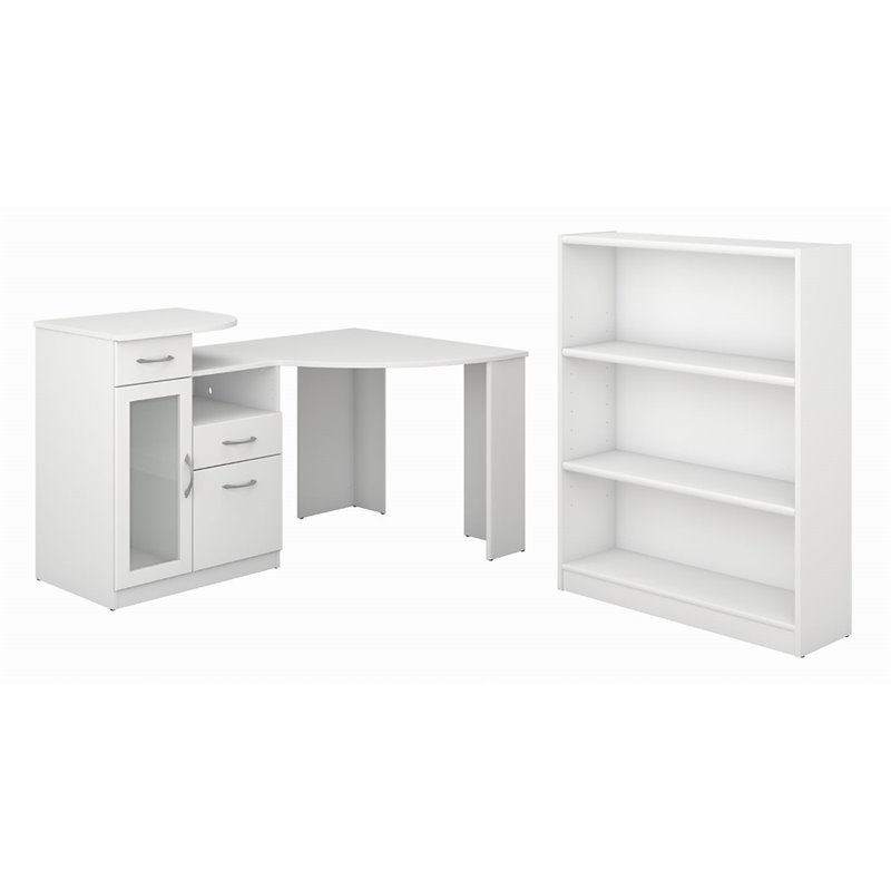 Bush Vantage 2 Piece Corner Computer Desk Set In Pure White