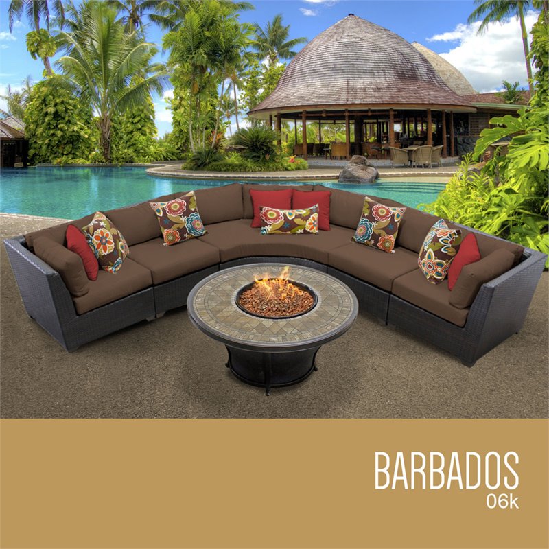 Patio Wicker Fire Pit Sectional Set, Barbados Fire Pit