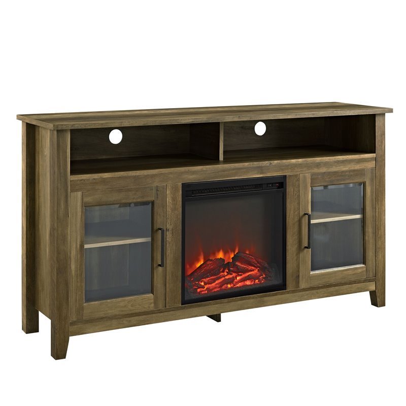 Walker Edison 58 Wood Highboy Fireplace Tv Stand Rustic Oak