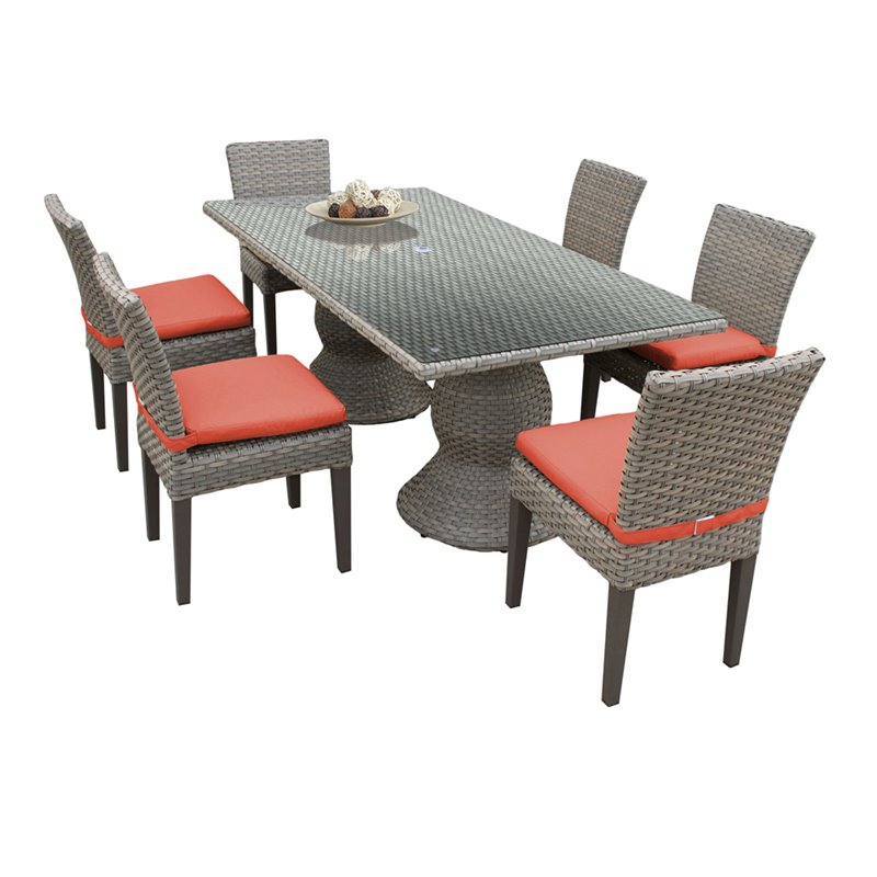 Garden Oasis Saratoga 7 Piece Dining Set Tk Classics Tkc Oasis 7 Piece 80 Glass Top Patio Dining Set In Orange