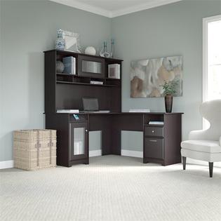 Bush Cabot L Shaped Computer Desk With Hutch In Espresso Oak Bush Cabot L Shaped Computer Desk With
