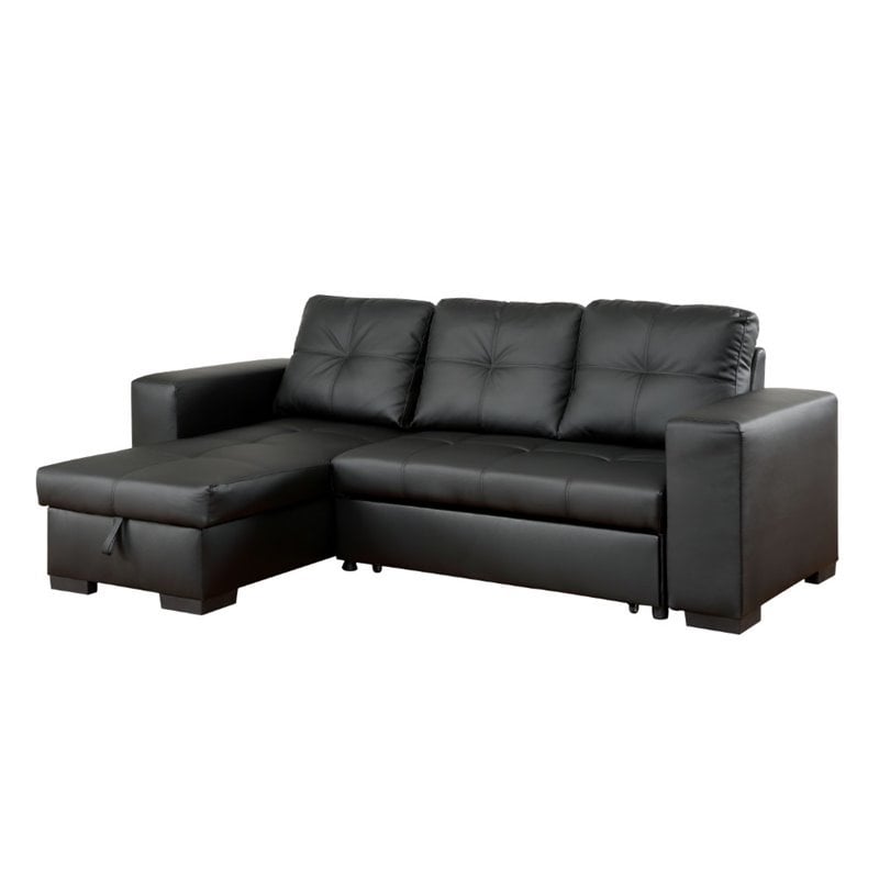 Abbyson Living Solara Leather Convertible Sofa Black