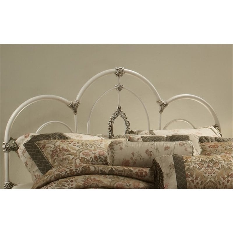 Queen White Metal Headboard Bowery Hill Full Queen Metal Headboard With Rails In Antique White