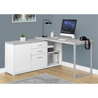 Monarch L Shaped Corner Computer Desk In White And Gray Cement