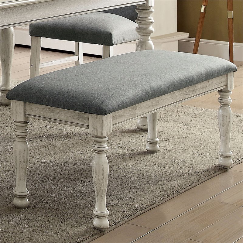 Furniture Of America Monson Upholstered Dining Bench In Antique White