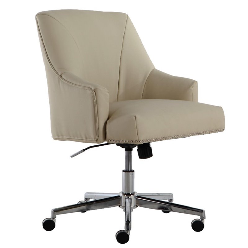 Cream Leather Office Chair Pemberly Row Leather Office Swivel Chair In Cream