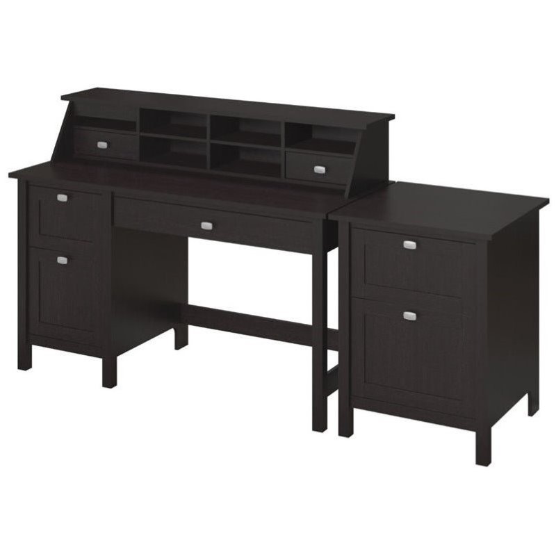 Deluxe Glass Top Computer Desk With File Drawer Pemberly Row Computer Desk With 2 Drawer File Cabinet In Espresso Oak
