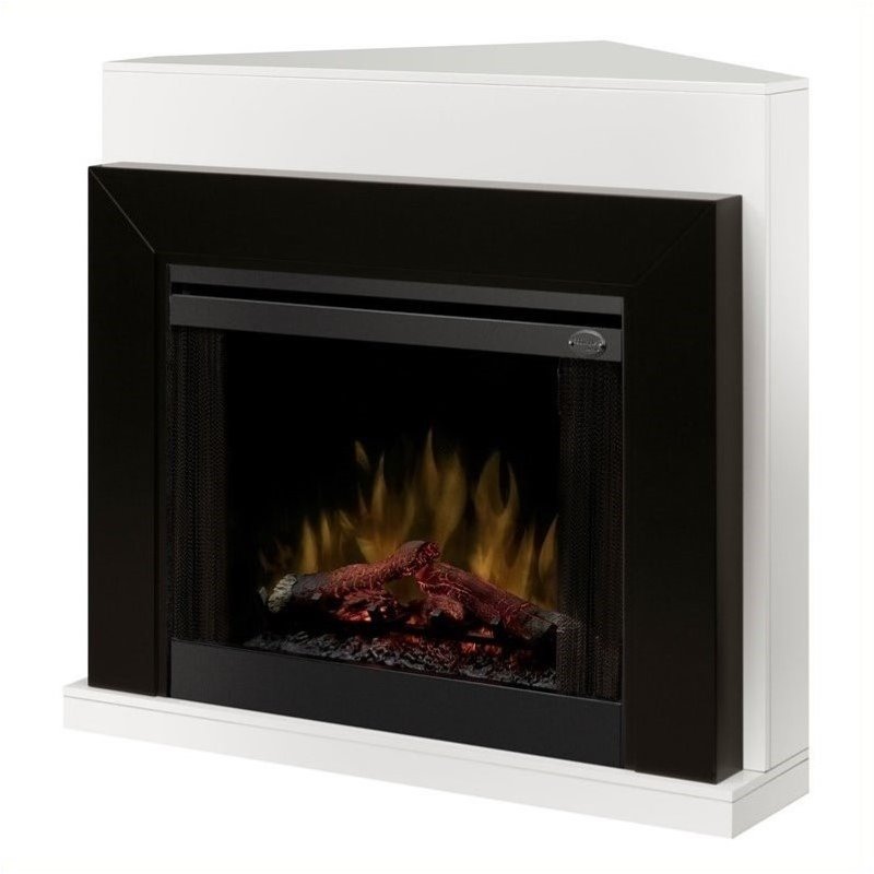 Bowery Hill Ebony Covertable Corner Electric Fireplace Black White