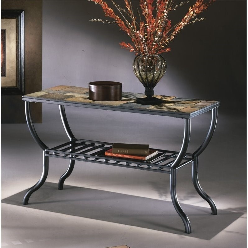Bowery Hill Slate Tile Sofa Table In Black