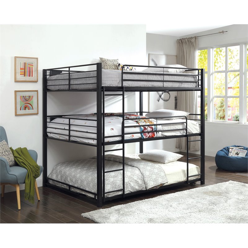 Furniture Of America Botany Modern Queen Triple Bunk Bed In Sand Black