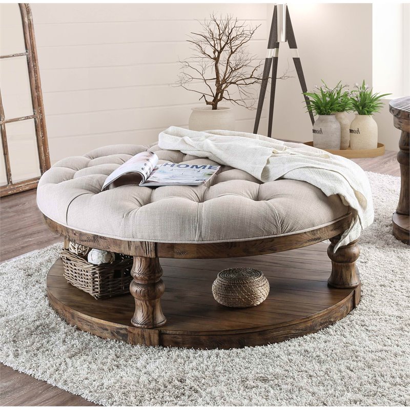 Furniture Of America Joss Round Tufted Coffee Table In Furniture Of America Joss Round Tufted Coffee Table In