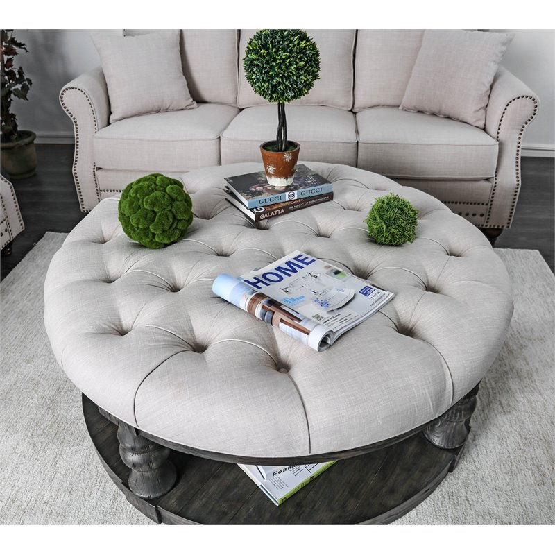 Furniture Of America Joss Round Tufted Coffee Table In Furniture Of America Joss Round Tufted Coffee Table In